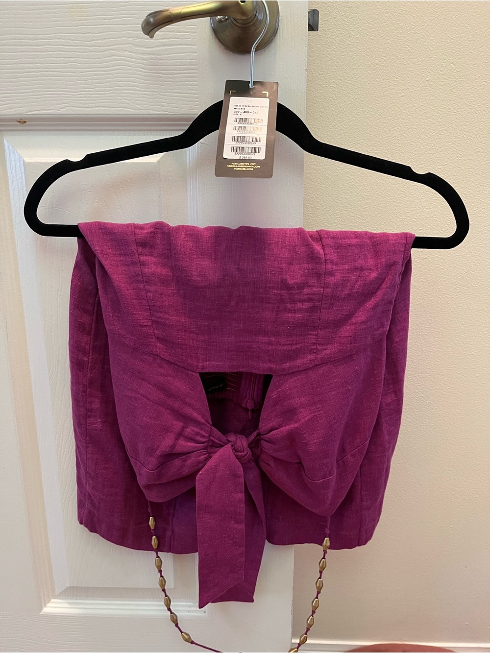 Backless Tie-Front Halter Mini Dress - Magenta - Picture 2 of 3